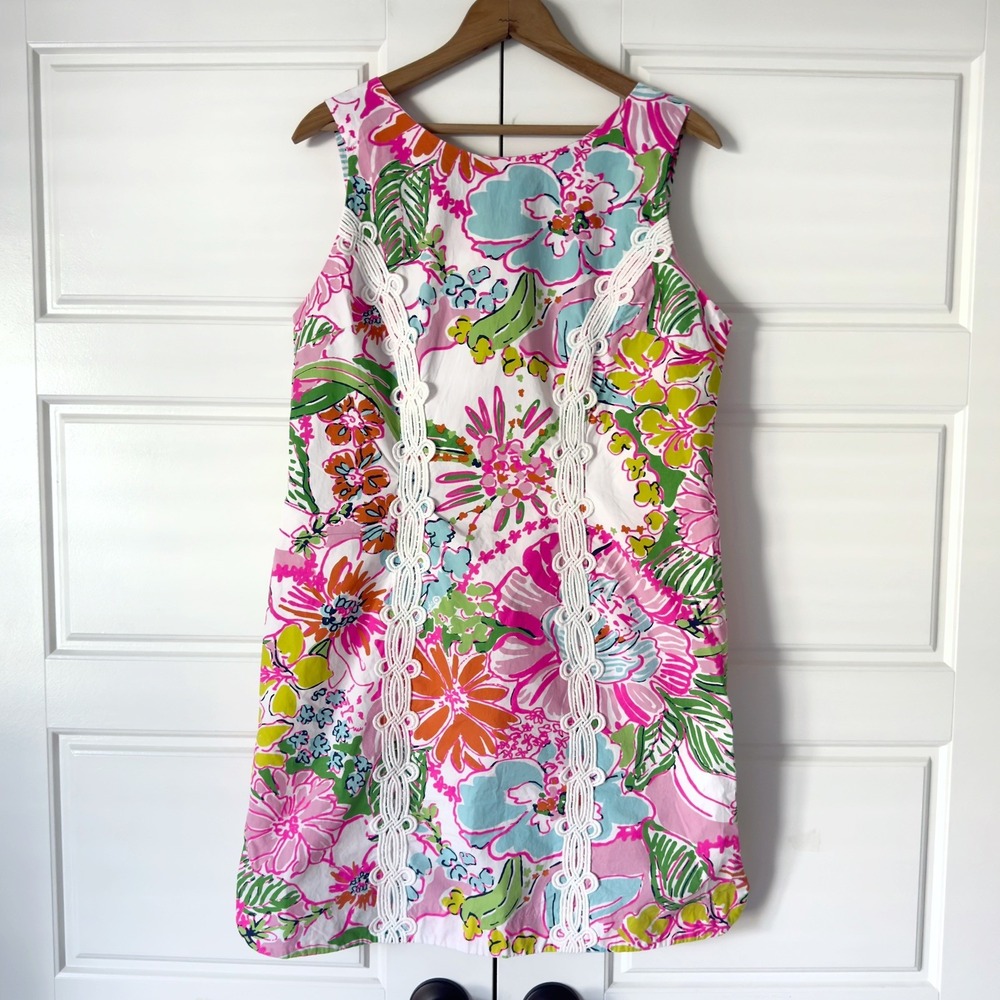 Lilly Pulitzer Target Nosey Posie Shift Dress Womens 14 Pink Floral Tropical